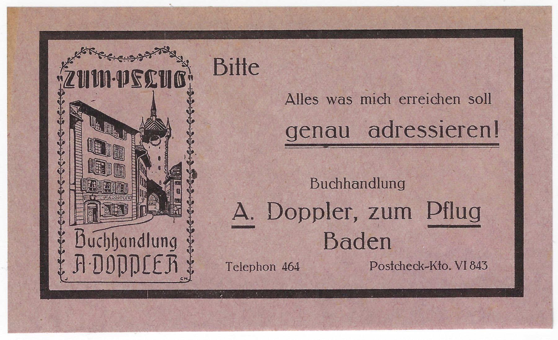 Documenti: Werbung A. Doppler, Buchhandlung, Baden – Usato da Balsthal venduto da Palcivalle