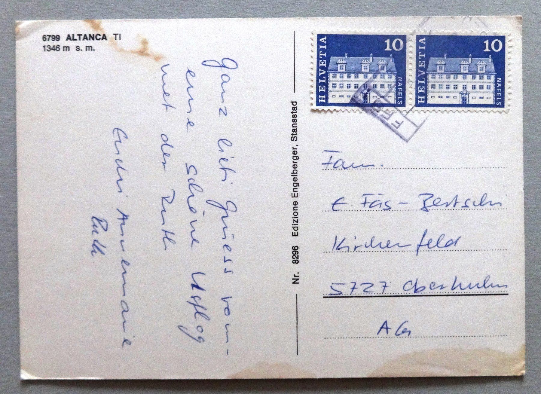 Cartes postales: Atlanca TI, 1346 m s.m. – Défectueux à Fétigny par Billy2miny 1