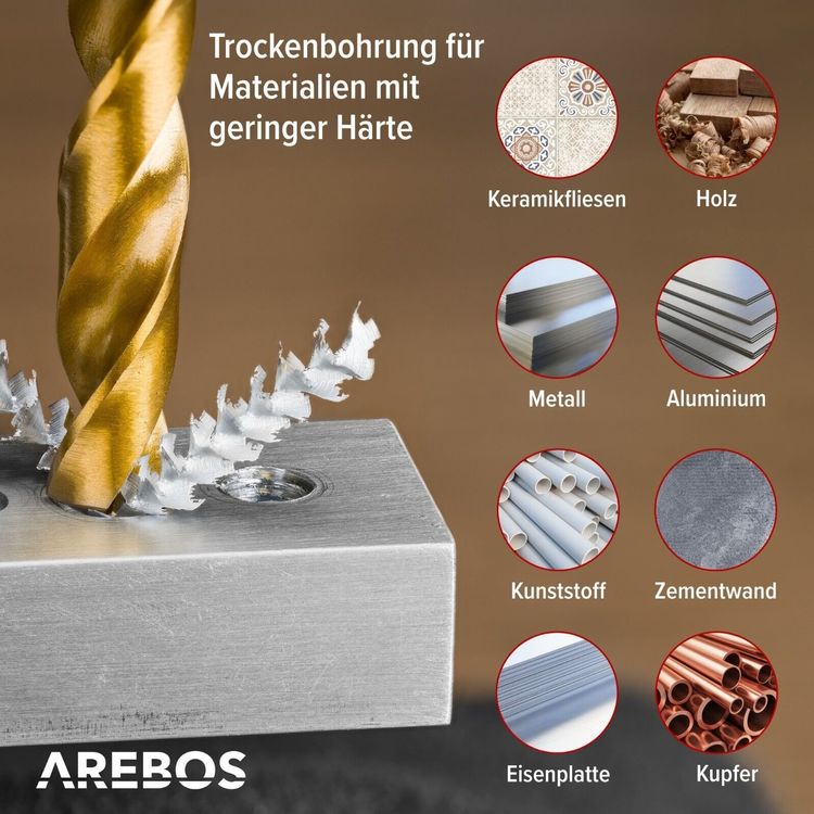 Bohrer Set 1-10mm - 170 teilig - Metallbohrer Arebos HSS TiN (Neu und ...