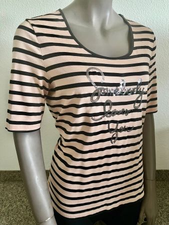 Halbarm T-Shirt, gestreift, Gr. M/L, schwarz/rosé