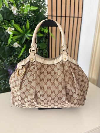 Gucci Handtasche GG Monogram Canvas Leder Beige/Braun gebrau