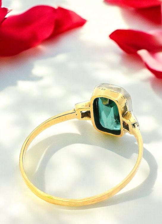 Antik Ring grüner Spinell 14k gold mit Altschliff Diamanten 5