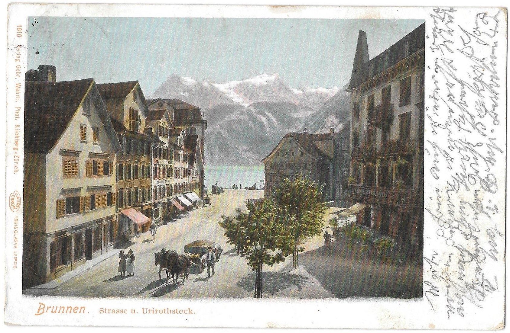 Cartoline postali: Brunnen Strasse mit Kutsche – Usato da Olten venduto da clotaldi
