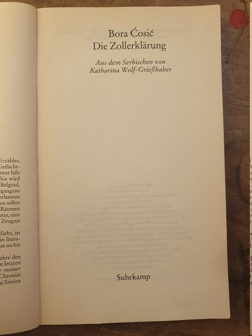 Libri: Die Zollerklärung - Bora Cosic – Usato da Zürich venduto da loosebone 2