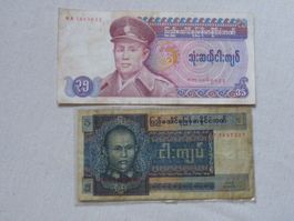 Myanmar Banknoten, 2 Stück, 5 und 35 Kyat, Top Zustand