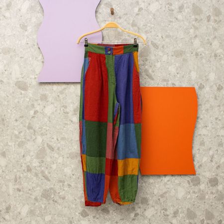 FARMRIO Damen Hose bunt kariert Patchwork Design neuwertig