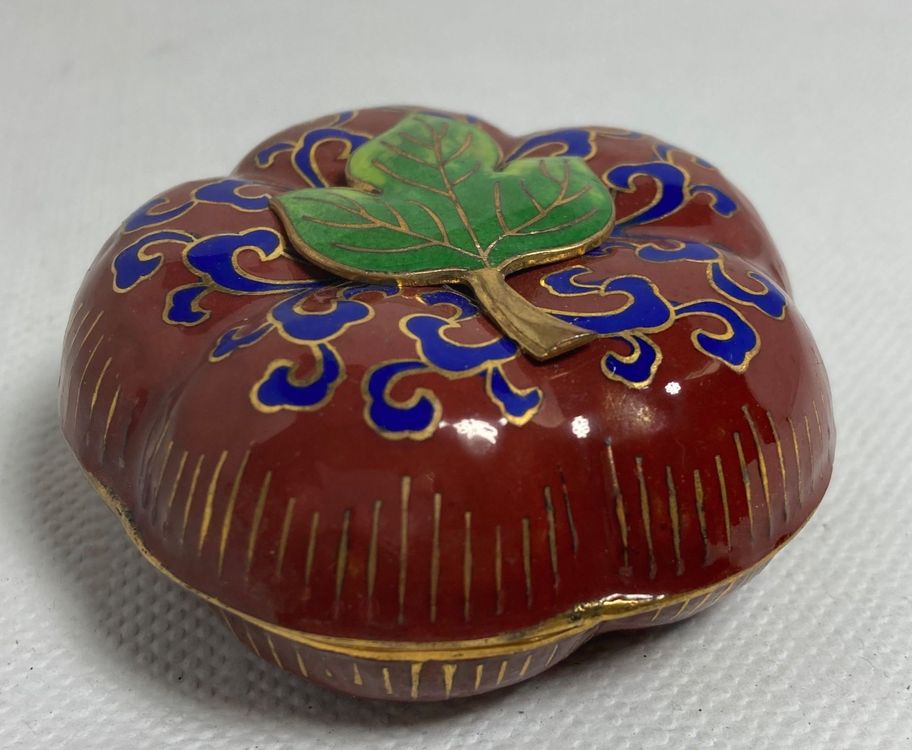 Ancienne Boîte Indienne En Laiton Cloisonné – Décor Hiboux Et Fleurs – Taille 13,5 Cm – Belle Pièce Ethnique