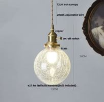Lampe suspendue LED Vintage  en pierre de verre