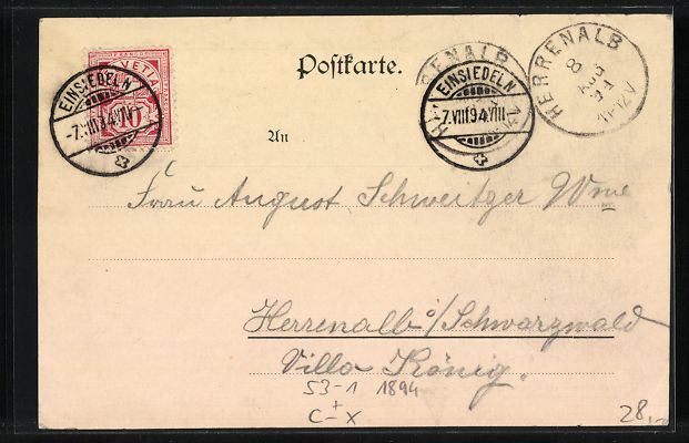 Cartoline postali: Vorläufer-Lithographie Einsiedeln, 1894 – Usato da Berlin venduto da bartko-reher 1