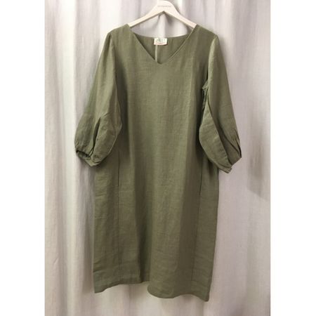 Fratelli M Leinen Kleid Tunika LA V Ausschnitt olive Gr S
