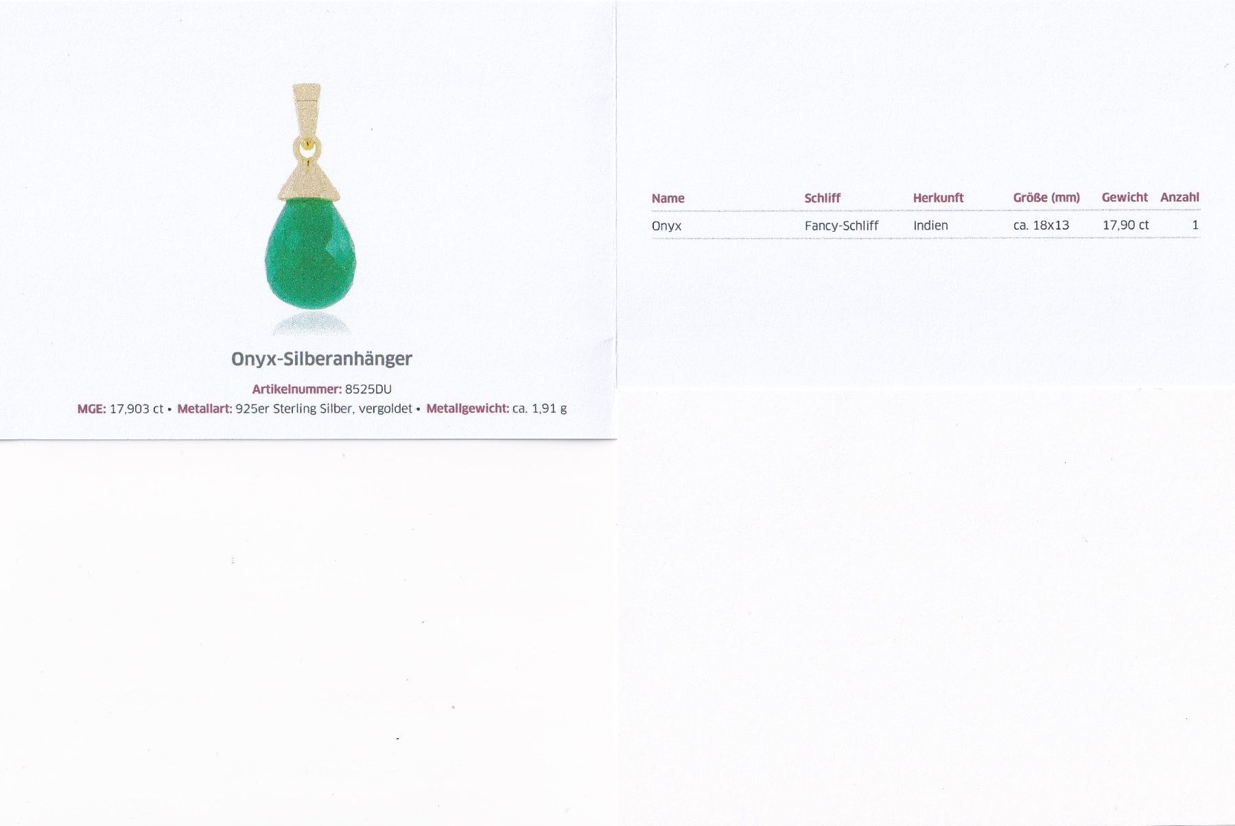 Ciondoli: Echtschmuck: Onyx-Silberanhänger grün – Nuovo (secondo la descrizione) da Zuchwil venduto da maumauchi 1