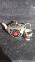 Blumen Teekanne mit Milchkännchen Keramik Campione Vintage