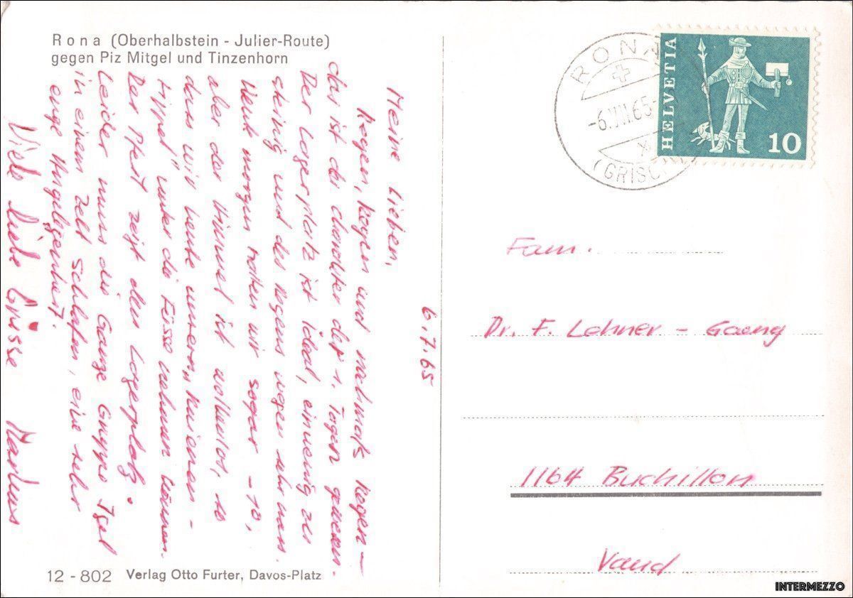 Cartoline postali: Rona Riom GR // Dorf 1965 Oberhalbstein – Usato da Basel venduto da intermezzo12 1