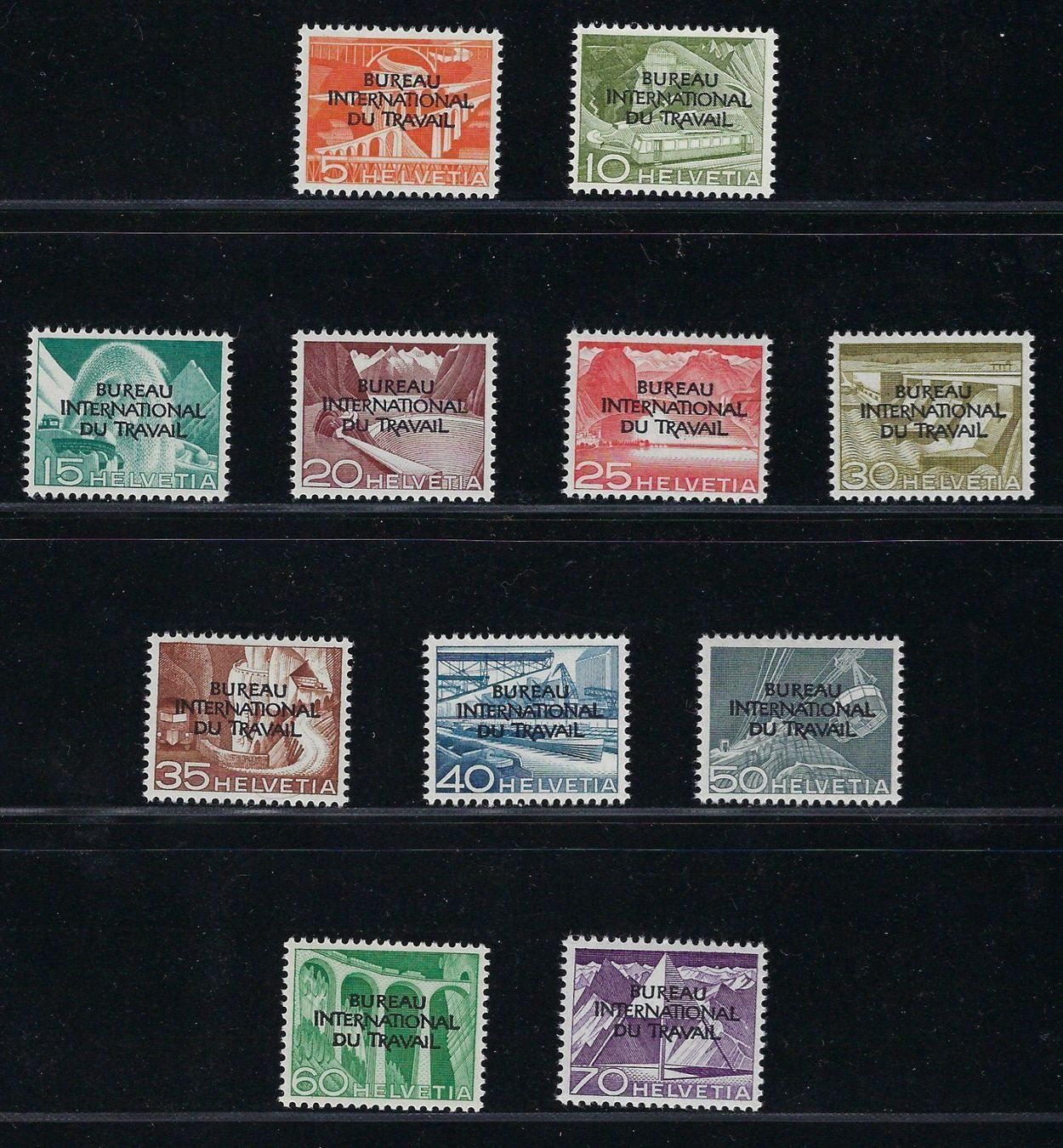 Alle Briefmarken: BIT / Dienstm.IV ZNr. 84.2A.02 - 94.2A.02 postfr.** KP 475.- – Gebraucht aus Wädenswil von Passion51