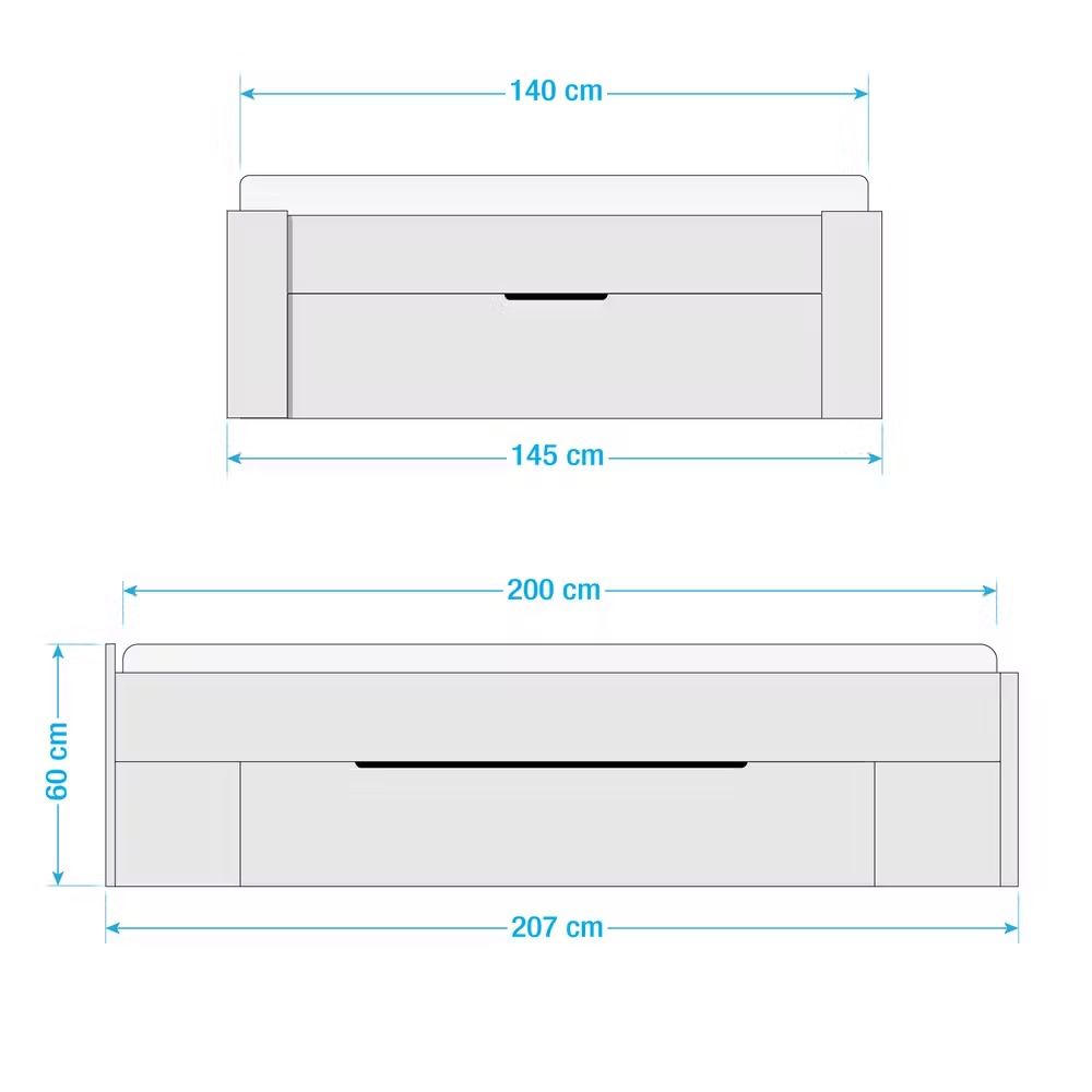 Ikea Letti: Bett mit Schubladen und Kopfteil grau 140x200cm – Usato da Einsiedeln venduto da Tru7 7