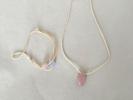 Braccialetto e collana - rose quartz + blue lace agate