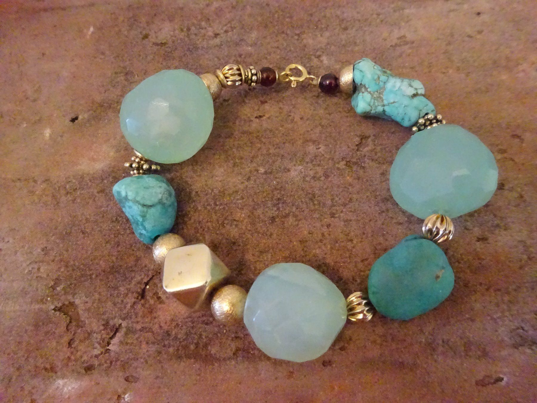Bracciali & Braccialetti: Armband Chrisopras Türkis Granat – Usato da Esslingen venduto da FetteSchnecke 3