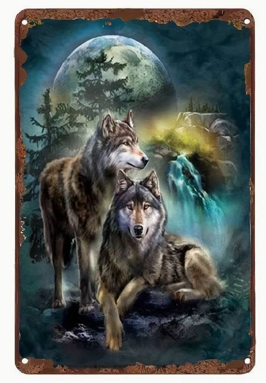 Schilder: Aluschild farbiger Wolf (20x30 cm) – Neu und originalverpackt aus Langenbruck von Gumsi