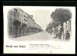 Basel, Clara-Strasse mit Restauration un