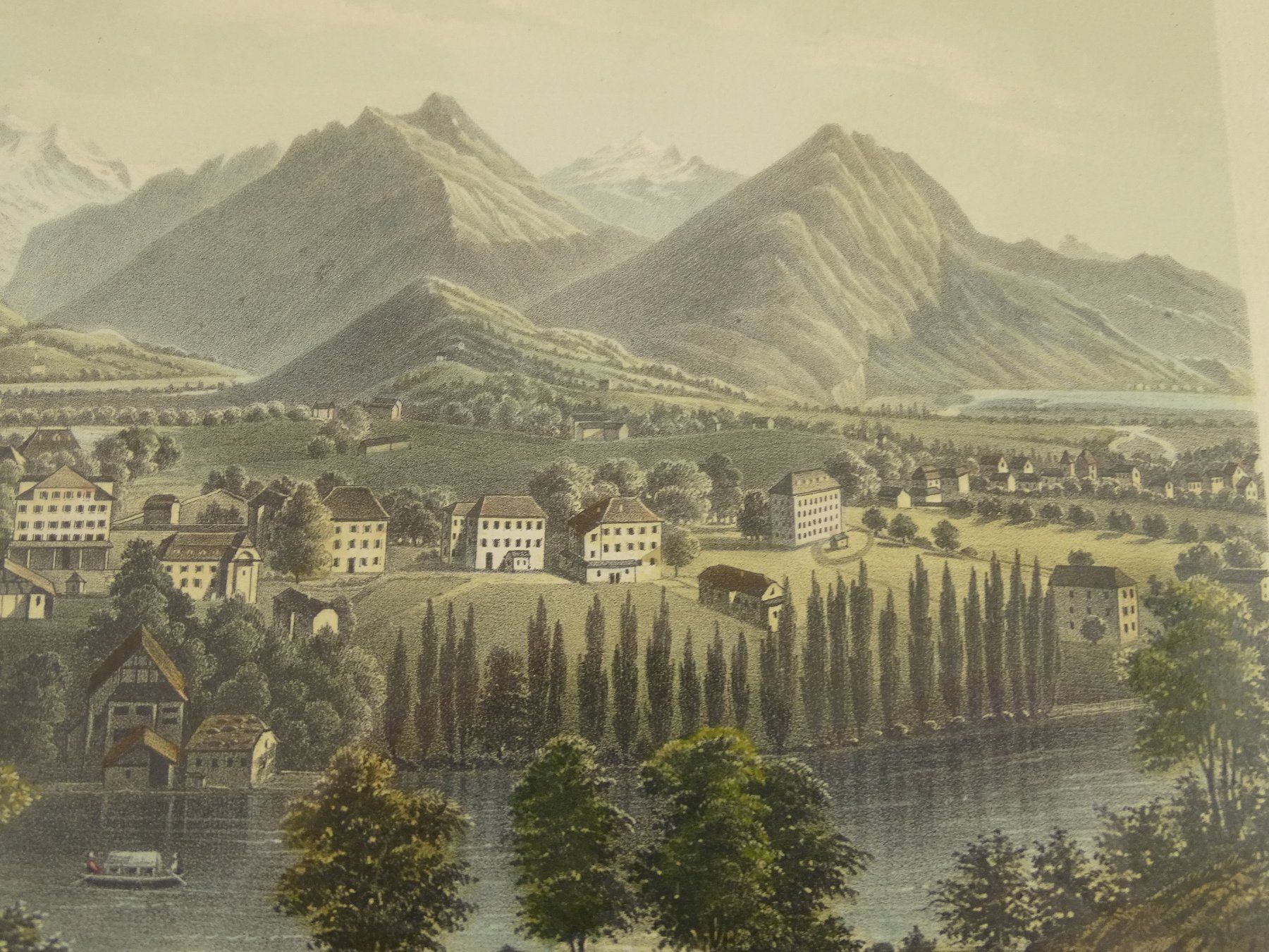 Incisioni: INTERLAKEN, LITHOGRAPHIE UM 1850 – Usato da Grüningen venduto da Kartensammler 3