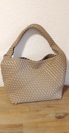 Damen Handtasche geflochten Leder beige guter Zustand