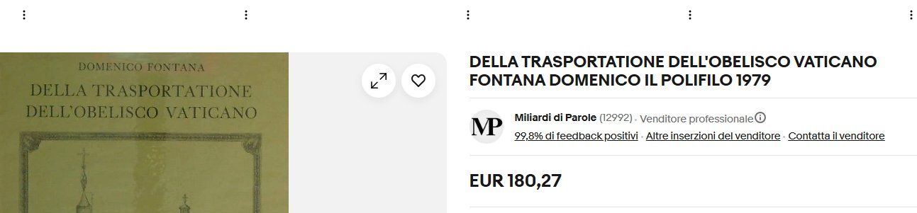 Libri: DELLA TRASPORTATIONE DELL'OBELISCO VATICANO - 1979 – Usato da Pambio Noranco venduto da Pol69 8
