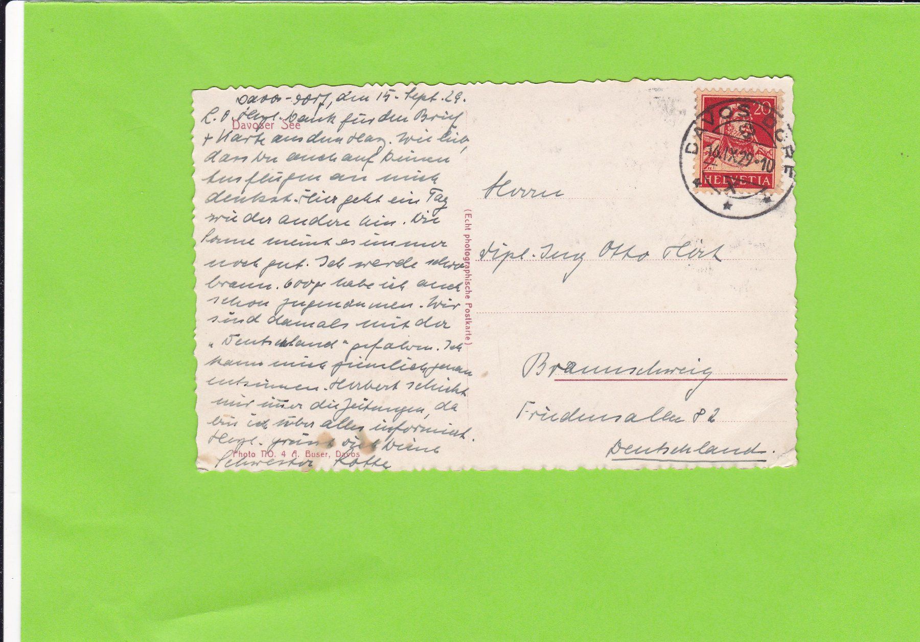 Cartoline postali: Davoser See--1929 – Usato da St. Peterzell venduto da neckertal 1
