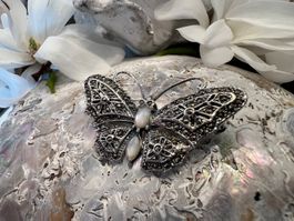 Brosche Schmetterling Silber 925 Perlmutter und Markasiten