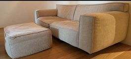 2er Sofa mit Hocker, beige
