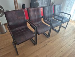 4 Stk. Stühle Metall-Leder (schwarz/braun)