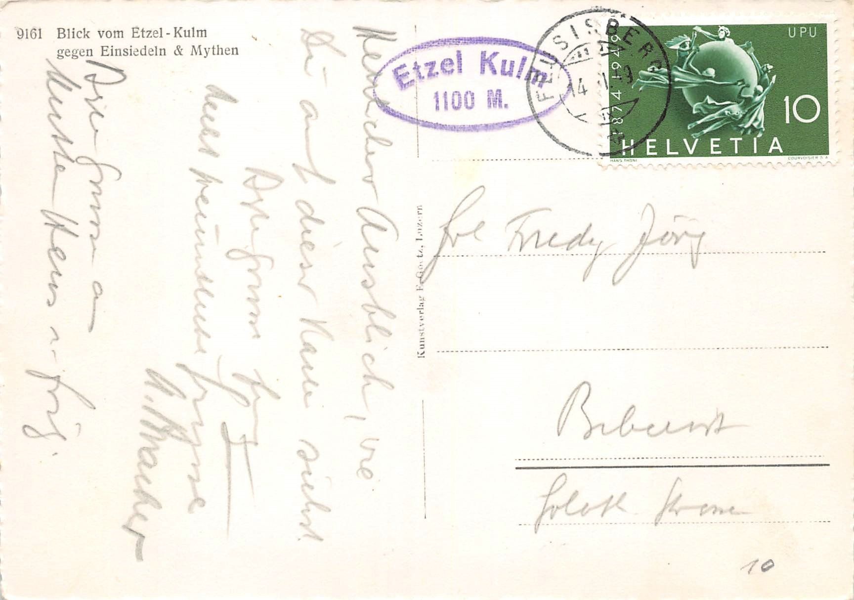 Cartoline postali: Blick Etzel Kulm gegen Einsiedeln, Mythen – Usato da Ottikon b.Kemptth. venduto da Neptun1974 1