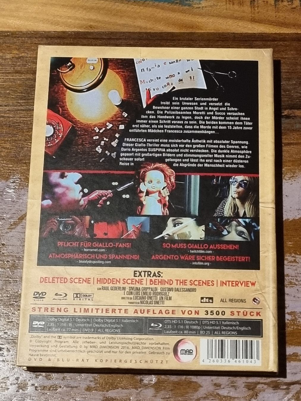 Tutti i DVDs: Francesca, Blu Ray / DVD Mediabook Horror Giallo – Usato da Winterthur venduto da Belzarek 1