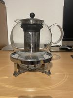 Teekanne Glas mit Stövchen und Sieb gebraucht