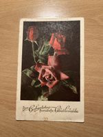 Alte Geburtstagskarte mit Rosenmotiv, beschrieben, Top!