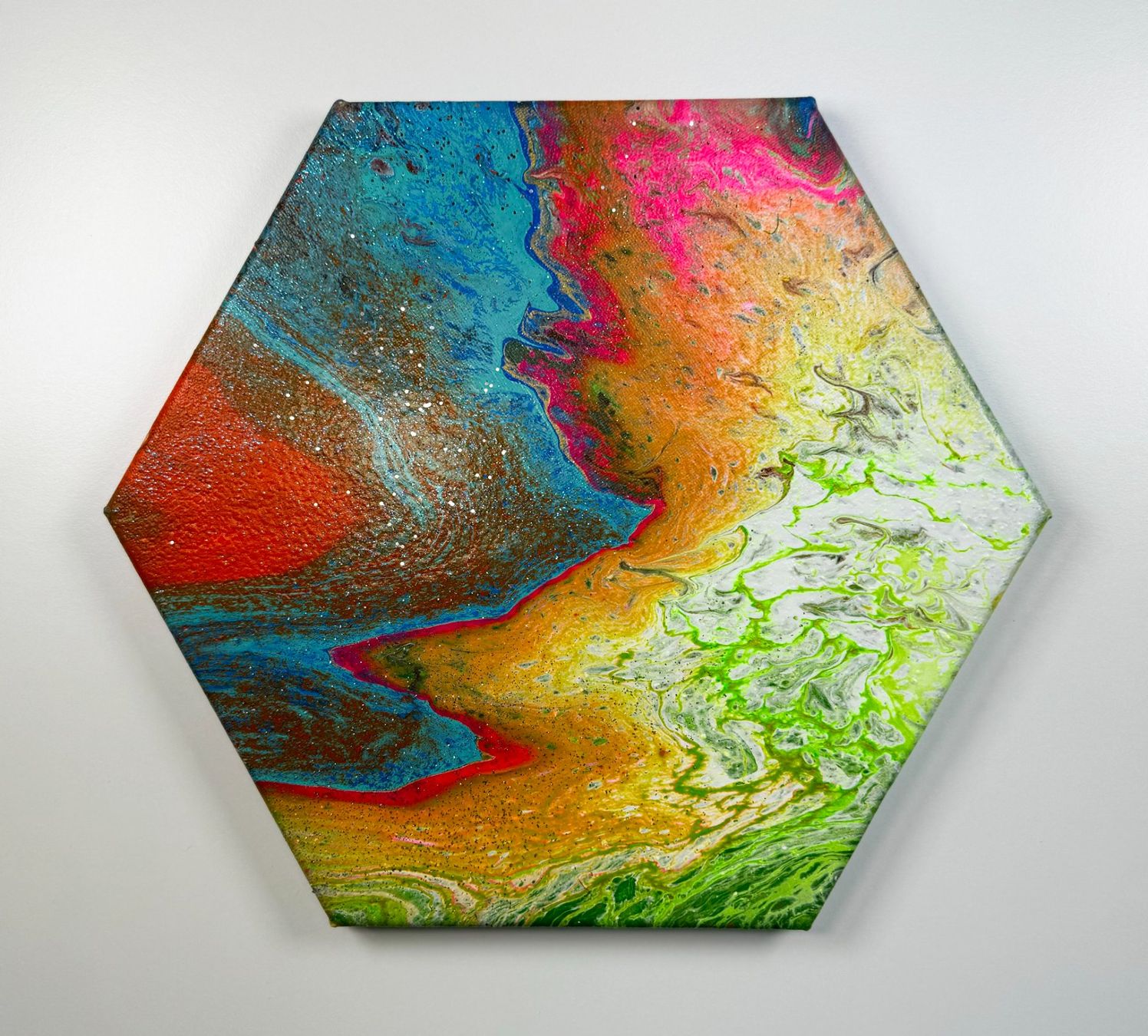 Dipinti: Acryl-Flüssigmalerei, Sechseck – Usato da Schlieren venduto da MayaSheng1983