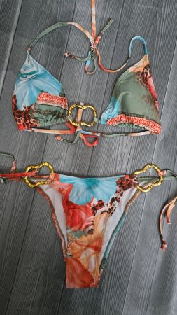 Bikini Set - M - Floral & Animal Print with Gold Ring 👙