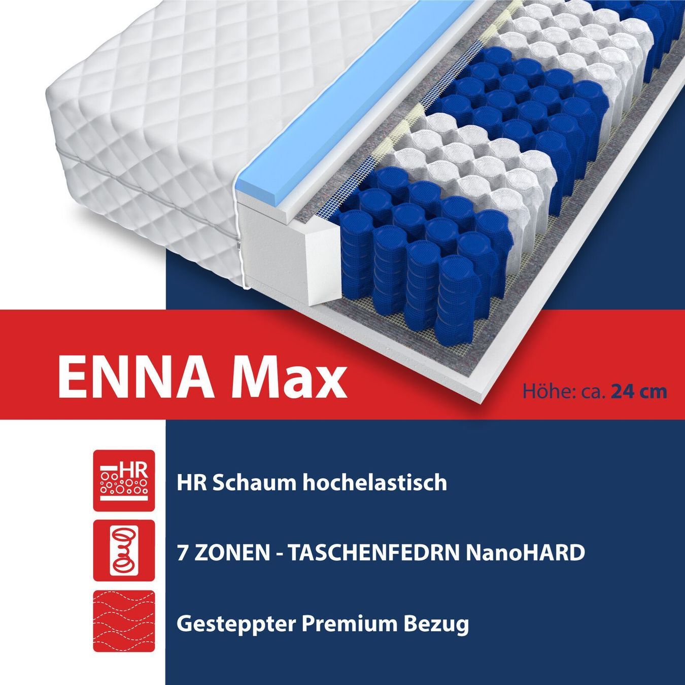 Materassi: Matratze ENNA MAX - H3 - 24cm - 80x200 – Nuovo e nell'imballaggio originale da Wallenwil venduto da toesstal-vertrieb 3
