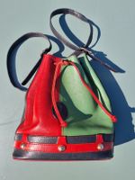 Sac seau Pourchet Paris, cuir multicolore vintage