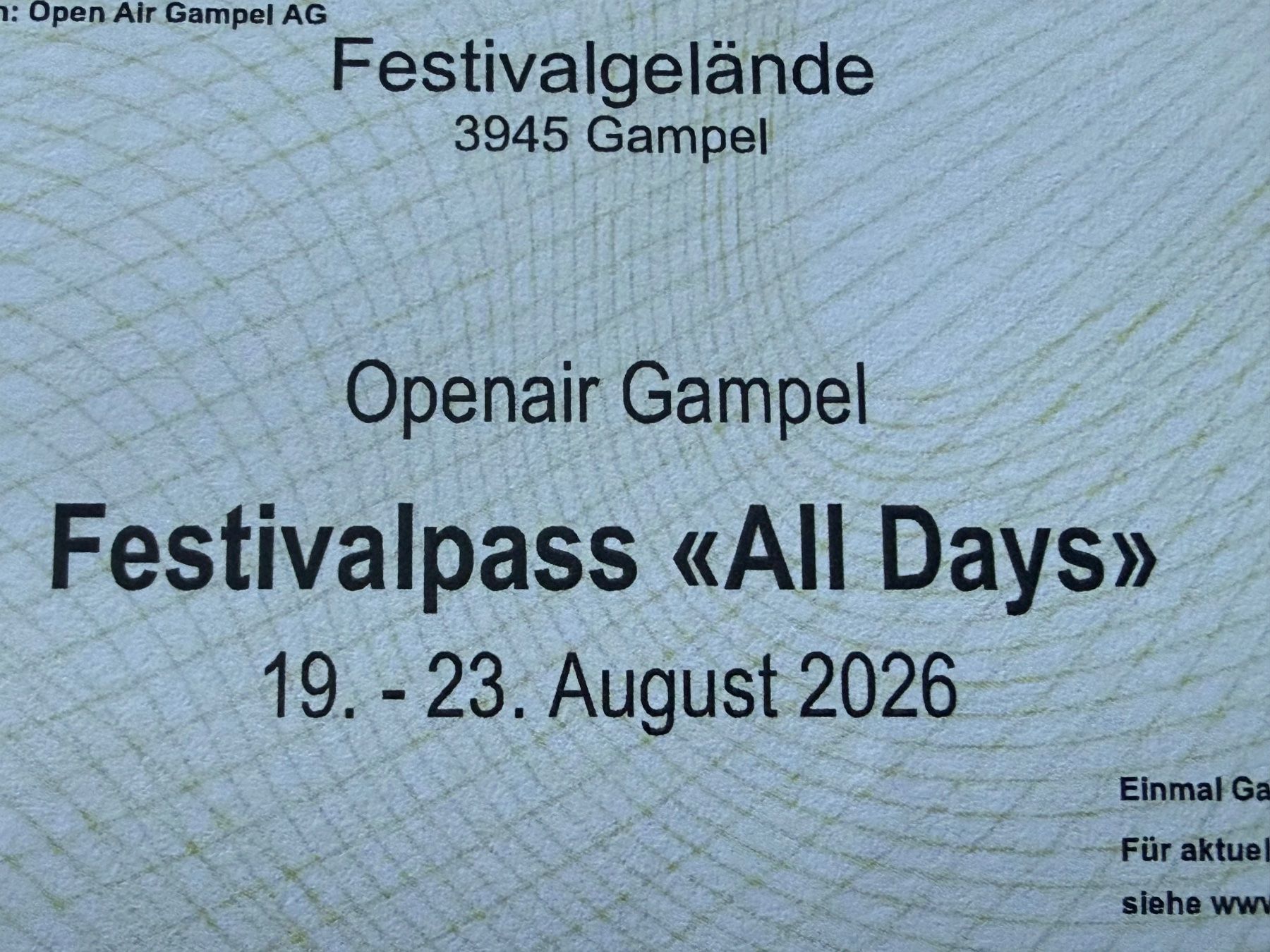 Billets: 2 x 4-Tagespass Openair Gampel – Neuf avec emballage d'origine à Bitsch par girasol01
