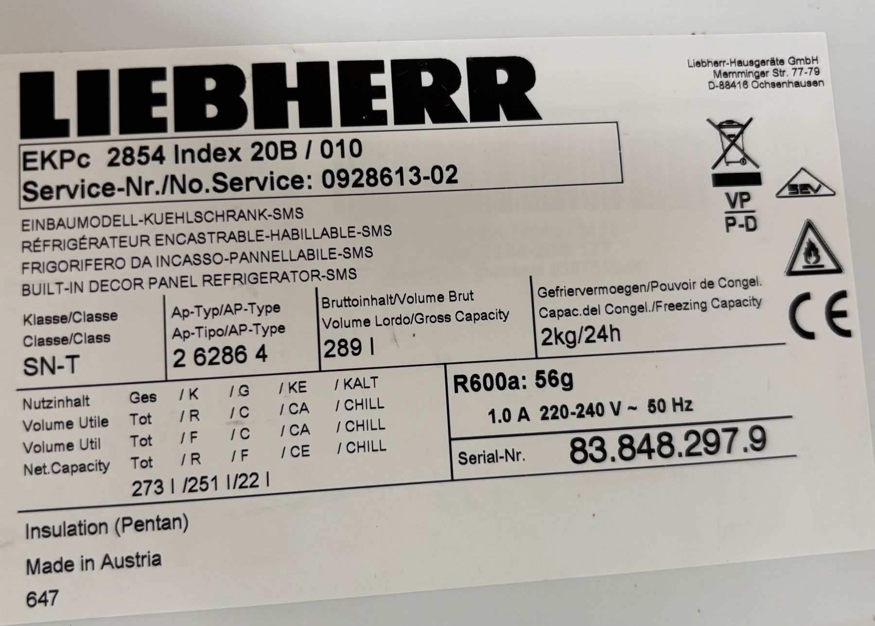 Liebherr Frigoriferi: Liebherr Kühlschrank – Usato da Wikon venduto da scharliin 1