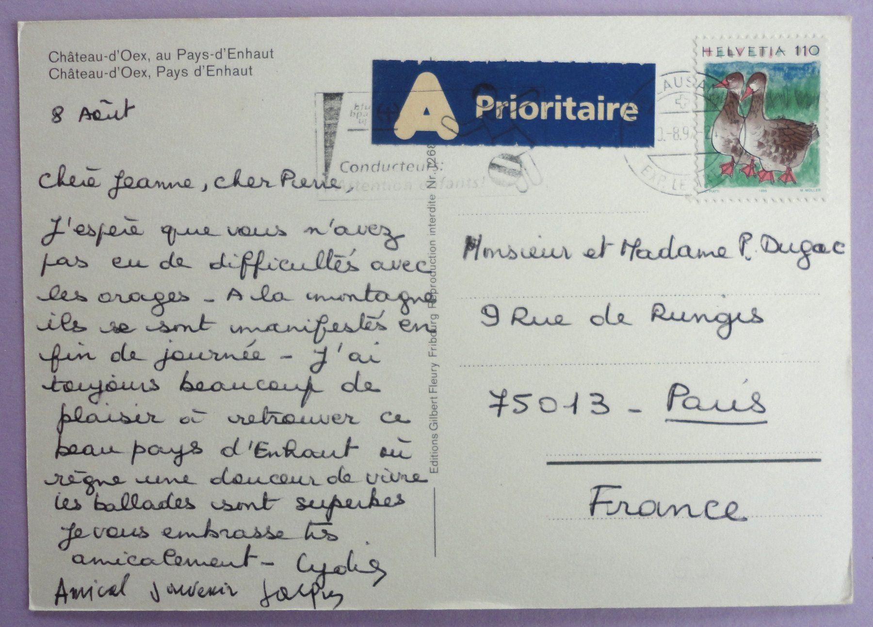 Cartoline postali: Château-d' Oex, Pays-d' Enhaut – Usato da Fétigny venduto da Billy2miny 1