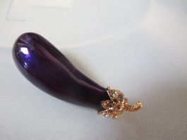 Lustige Aubergine Brosche, Lila Schmuck mit Strass neu