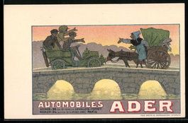 Reklame Autombiles Ader, Auto und Kutsch