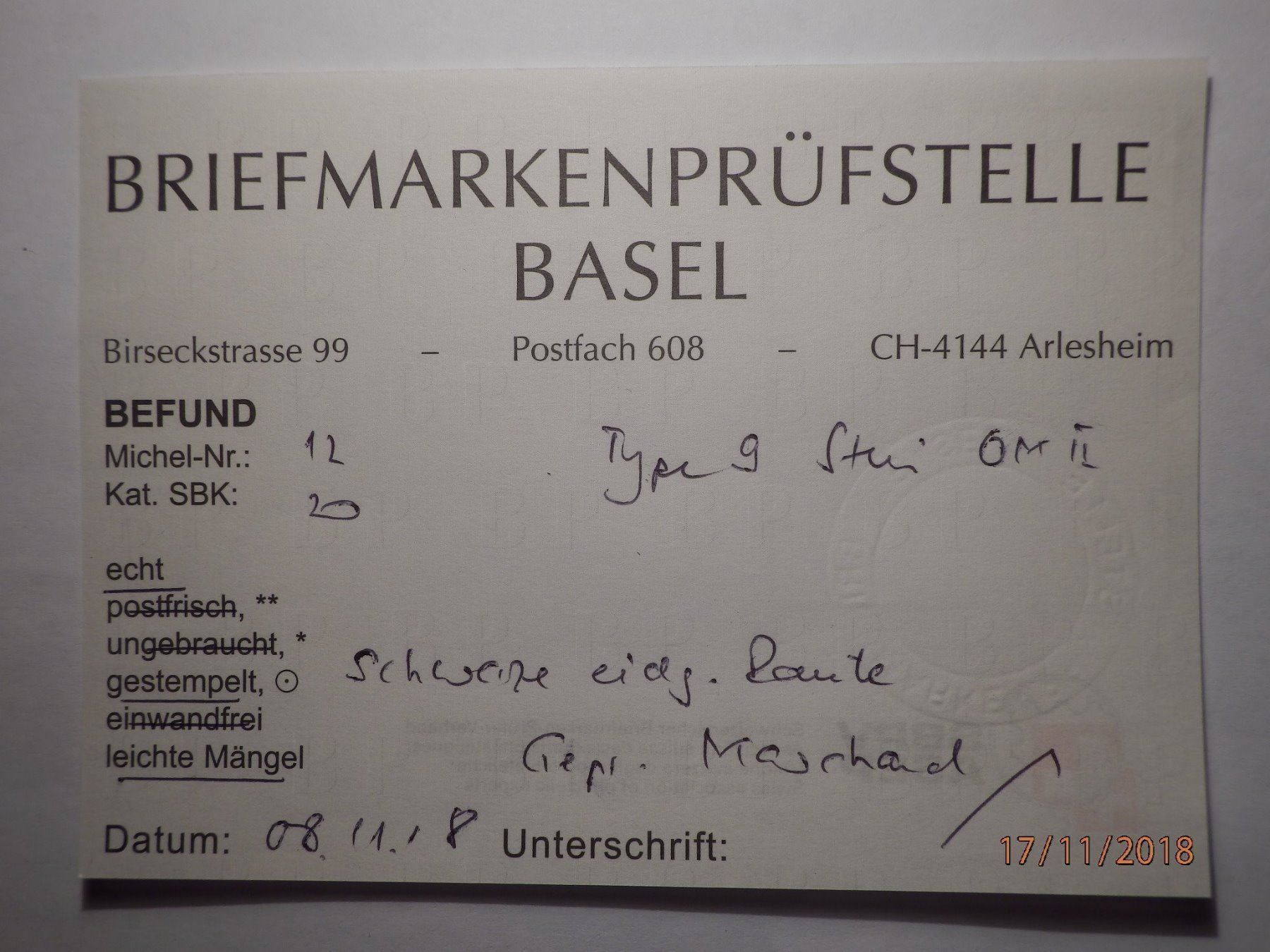 Tutti i francobolli: ZNr.20, Rayon III, Type 9, Stein OM II – Usato da Ueberstorf venduto da dinbau 2