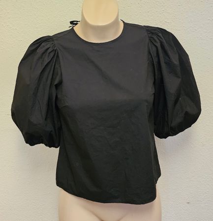 H&M Damen Bluse Schwarz mit Puffärmeln Gr. XS 100% Baumwolle