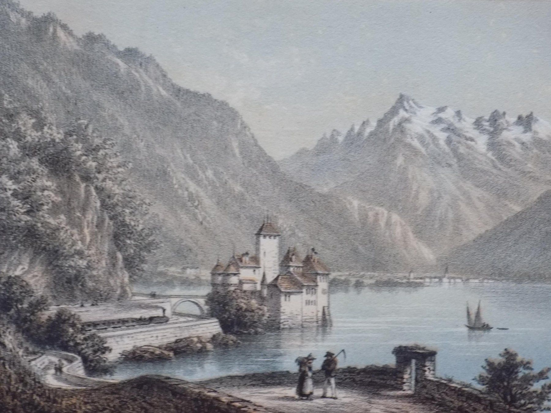 Stiche: Schloss Chillon getönte Lithographie – Gebraucht aus Risch von Antikfee 1