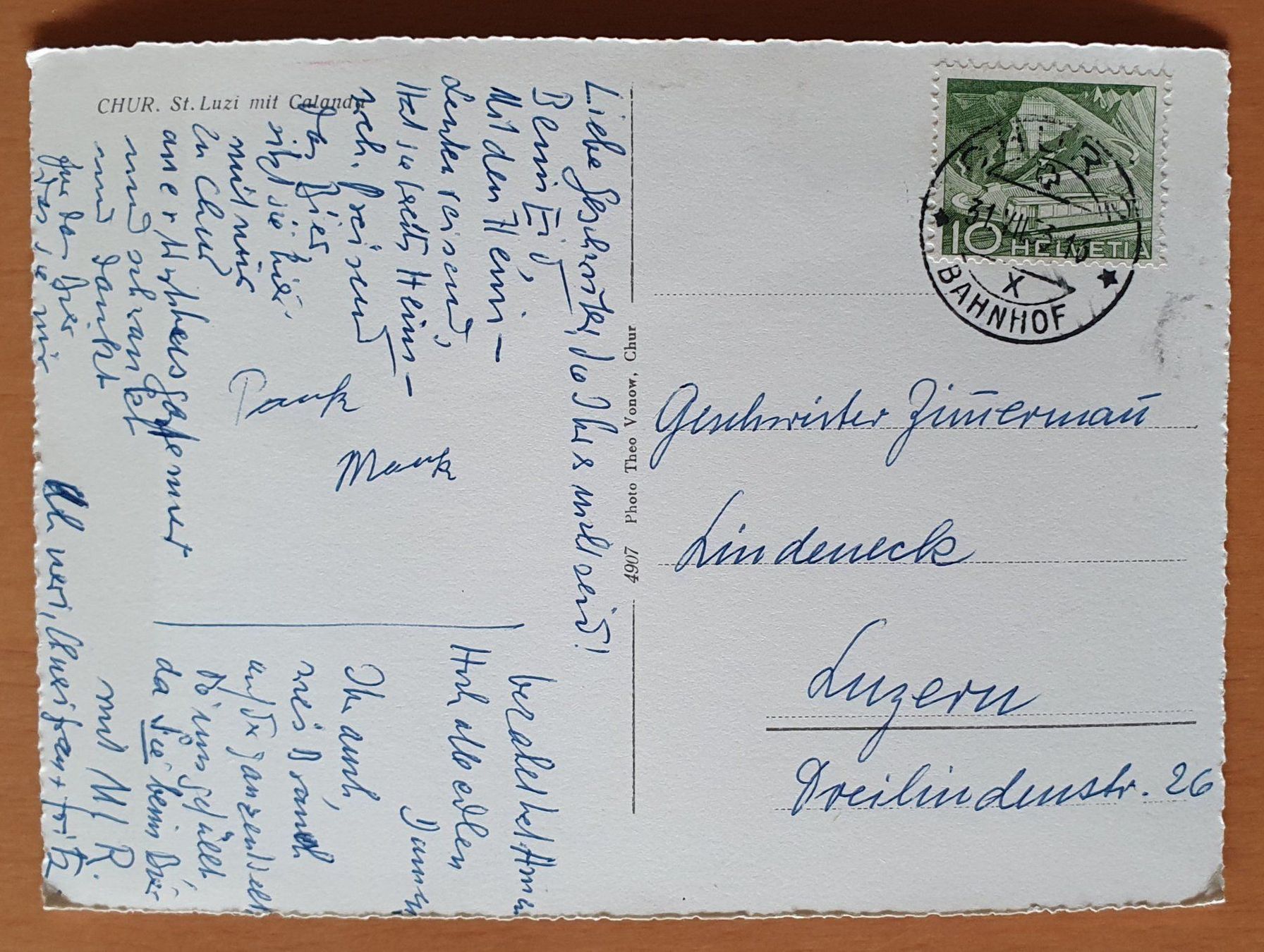 Cartoline postali: Chur - St.Luzi mit Calanda 1953 – Usato da Kreuzlingen venduto da Rschweiz1 1