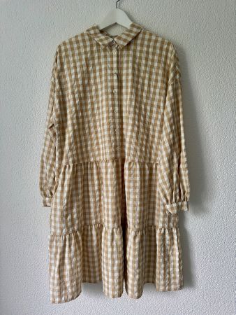 Oui Blusenkleid weiss-beige kariert Grösse 40, neu