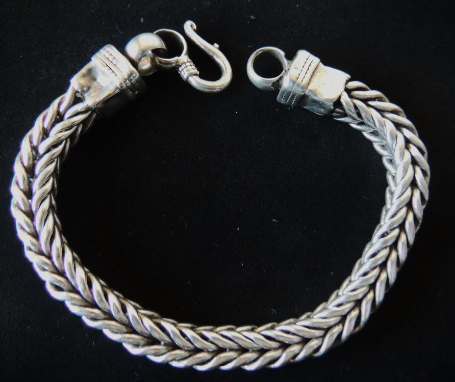 Schweres Sterling Silber Schlangenkette Armband: Kunsthandwerk Balinesisches Design - Österreich
