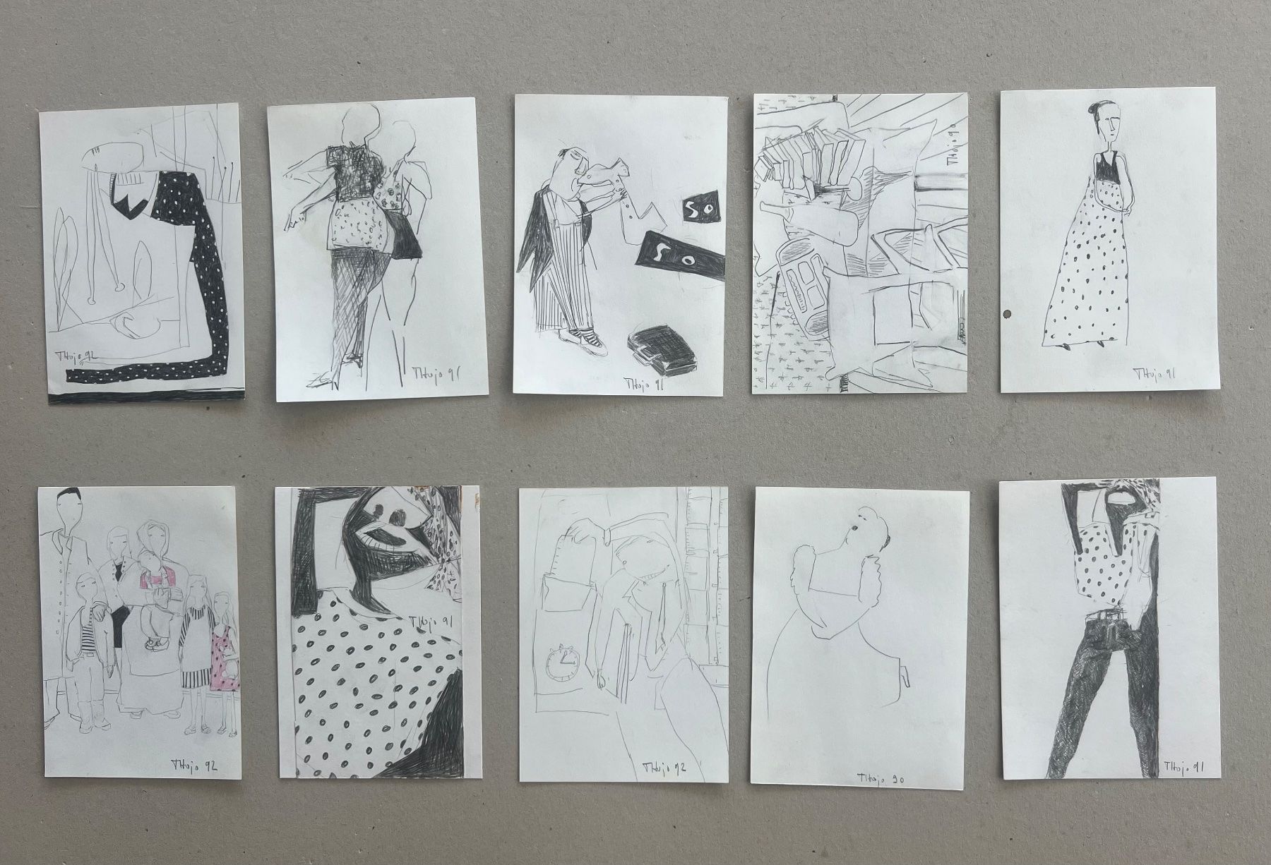 Grafiken & Lithographien: Konvolut: Thomas Jost, 10 Original-Bleistiftzeichnungen – Gebraucht aus Rain von Pic-Ass